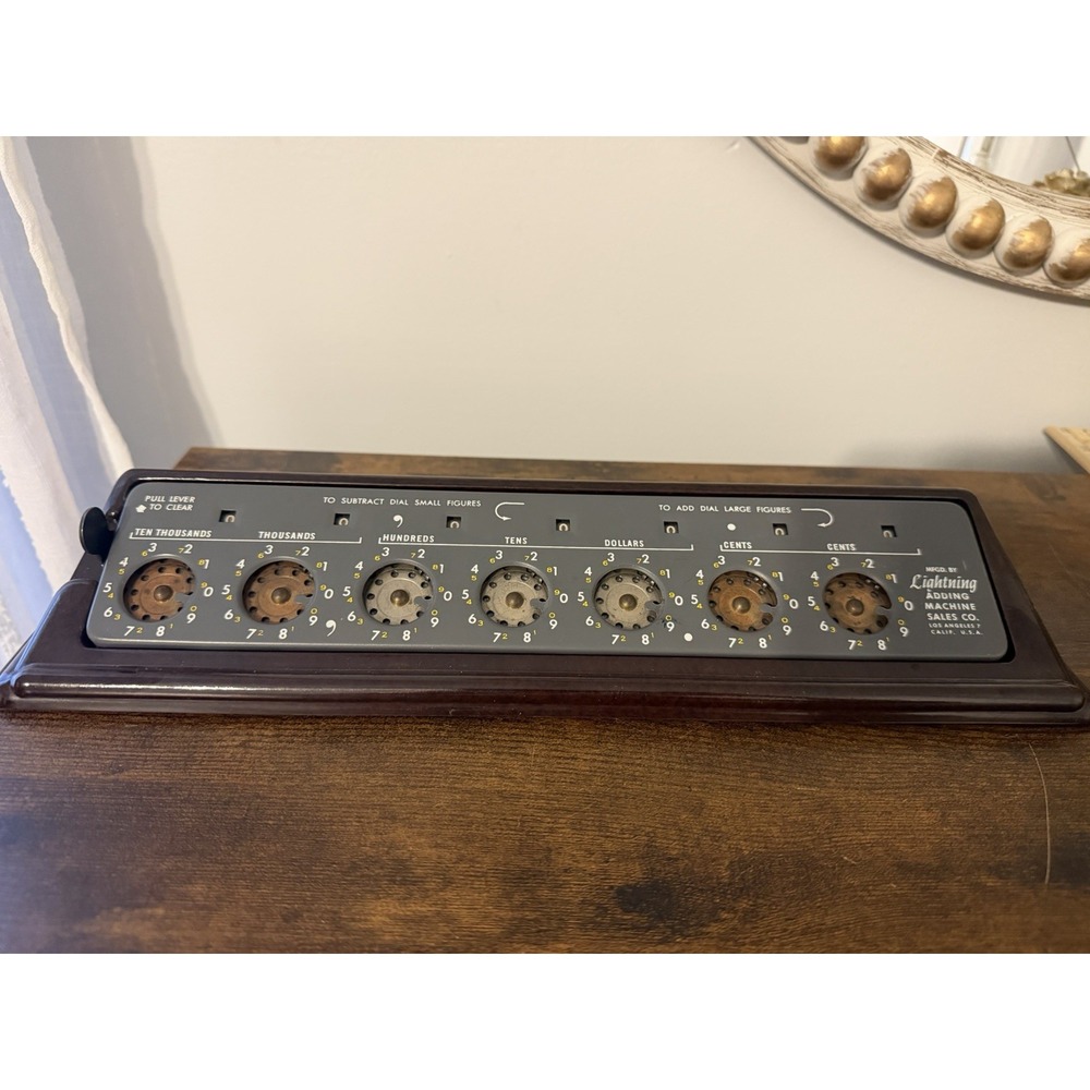 Vintage Lightning Adding Machine Mechanical Calculator Bakelite Base USA 1950s